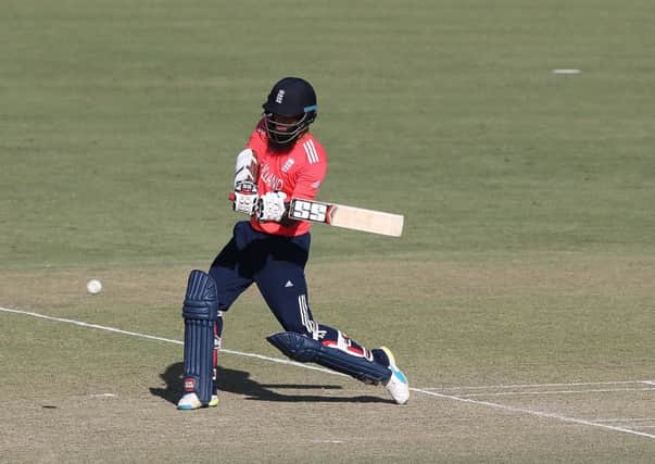 England's Moeen Ali hits out during their match against Afghanistan in Delhi. Picture: Jan Kruger-IDI/IDI via Getty Images