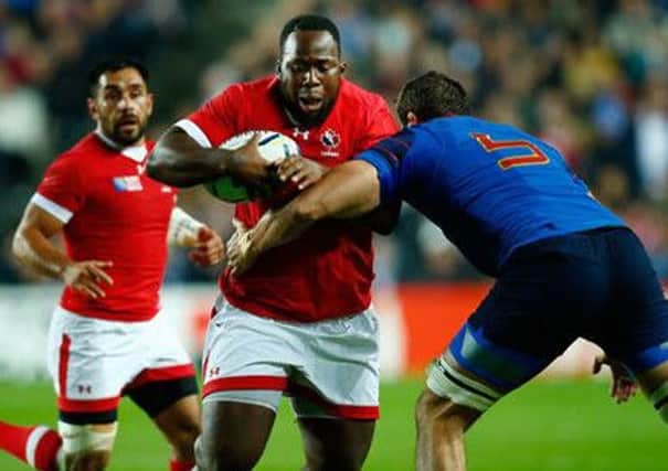 New Glasgow prop Djustice Sears-Duru in action for Canada against France during last year's Rugby World Cup.  Picture: Mike Hewitt/Getty Images
