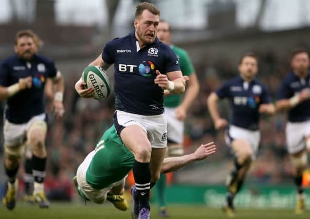 Stuart Hogg shows the sort of form against Ireland which saw him voted RBS Six Nations player of the championship. Picture: Niall Carson/PA Wire