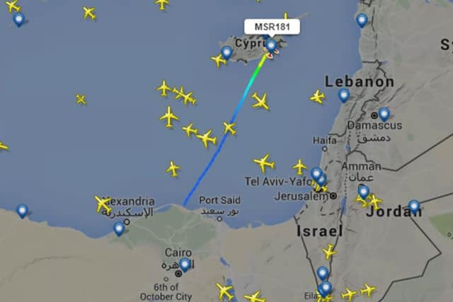 FlightRadar24 map showing flight MS181's diversion to Larnaca. Picture: Contributed