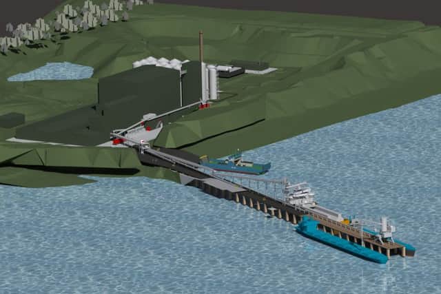 Computer image of proposed fish feed plant for Kyleakin