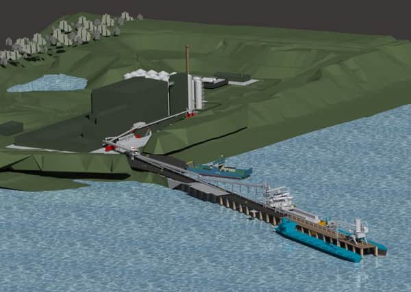 Computer image of proposed fish feed plant for Kyleakin