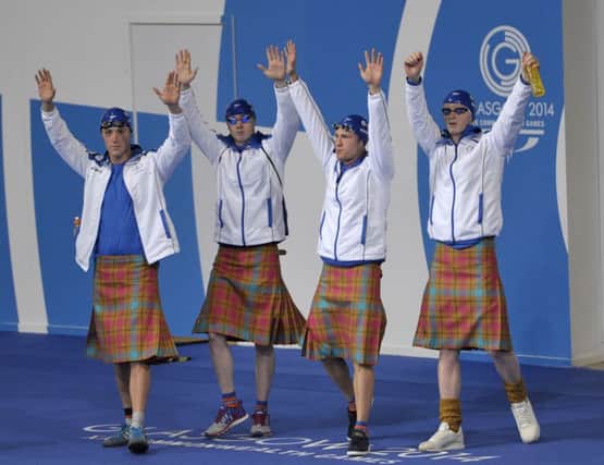 Scottish swimmers wore specially designed "Games" tartan in the 2014 Commonwealth Games. Picture: Ian Rutherford.