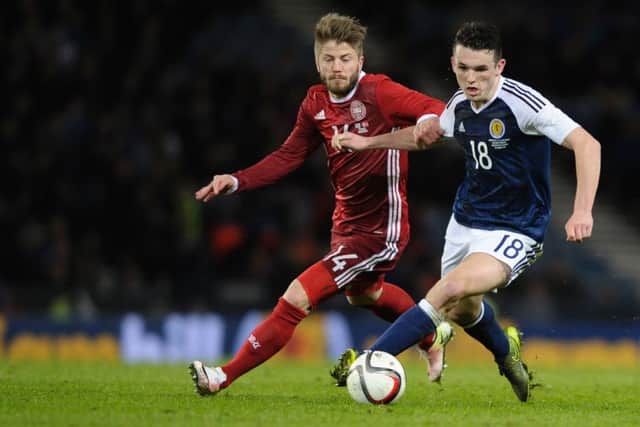John McGinn earned his first Scotland cap against Denmark. Picture: AFP/Getty