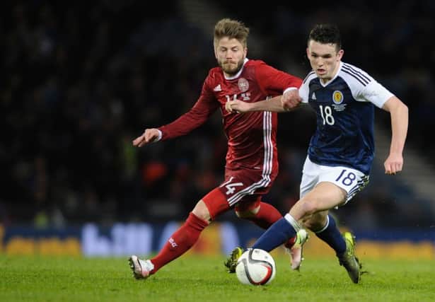 John McGinn earned his first Scotland cap against Denmark. Picture: AFP/Getty