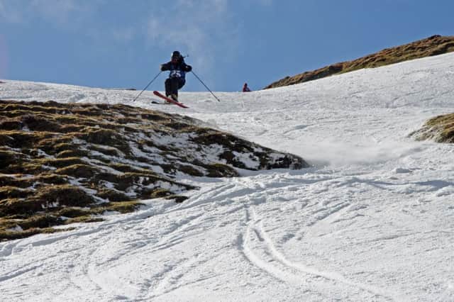 Felix-Franz Prankl, flying over a turf-trap at the Lawers of Gravity event on Meall nan Tarmachan
. Picture: Roger Cox