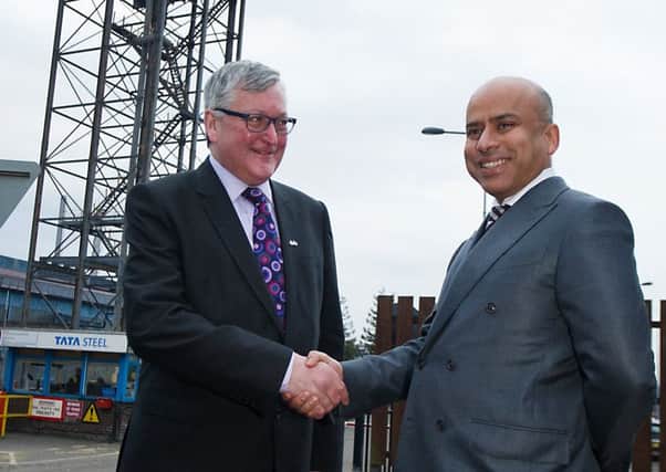 Business minister Fergus Ewing and Sanjeev Gupta of Liberty House, at Dalzell Steel Mill. Picture: John Devlin