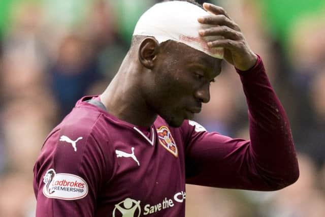 Hearts' Juwon Oshaniwa saw red late in the match. Picture: SNS