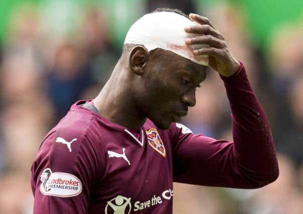 Hearts' Juwon Oshaniwa saw red late in the match. Picture: SNS