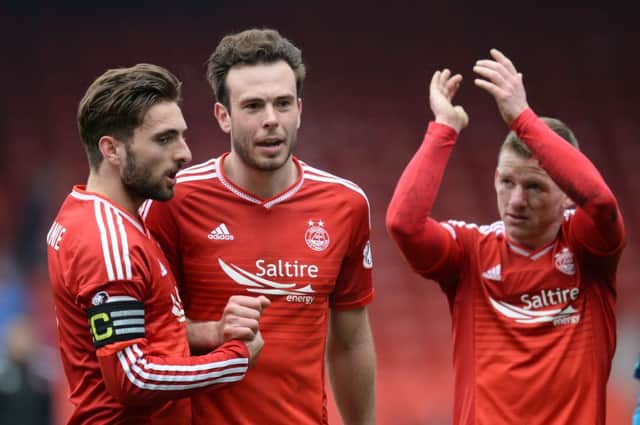 Aberdeen's Greame Shinnie and Ash Taylor at full-time. Picture: SNS
