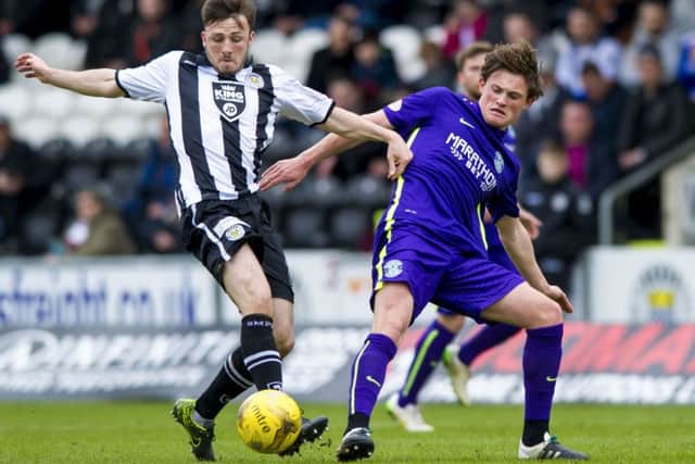 Hibs midfielder Liam Henderson challenges Calum Gallagher during Saturdays Championship draw at Paisley 2021 Stadium. Picture: SNS