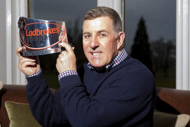 Motherwell manager Mark McGhee receives the Ladbrokes Premiership Manager of the Month Award for March. Picture: SNS