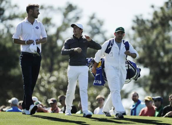 Rory McIlroy made a hole-in-one at the 16th in a practice round with Chris Wood. Picture: AP