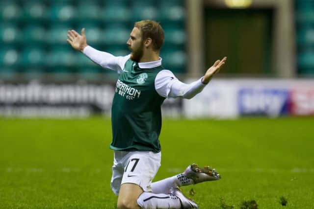 Hibernian's Martin Boyle celebrates his stunning goal against Livingston. Picture: Kenny Smith/SNS