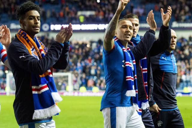 Rangers players celebrate promotion to the Premiership. Picture: Craig Foy/SNS