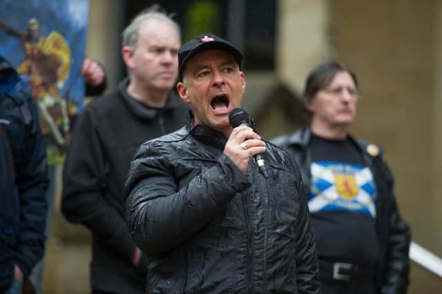 Tommy Sheridan speaks on the steps of the Glasgow Royal Concert Hall. Picture: John Devlin/TSPL