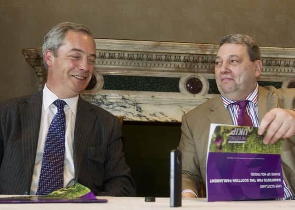 Nigel Farage and David Coburn launch Ukip's Holyrood manifesto. Picture: SWNS