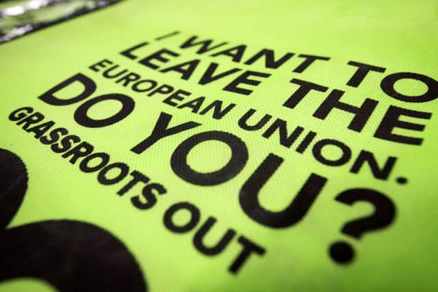 Merchandise on offer at a Grassroots Out rally at the University of Glasgow. Picture: Danny Lawson/PA Wire
