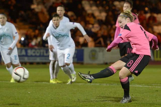 Scotland's Kim LIttle scores a penalty in the 3-1 win over Slovenia. Picture: Bill Murray/SNS