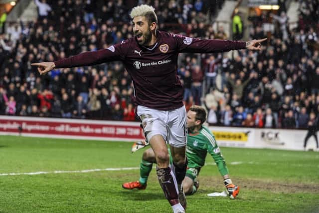 Juanma scored twice to help Hearts beat Aberdeen 2-1. Picture: Andrew O'Brien