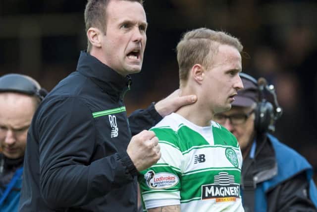 Celtic manager Ronny Deila with Leigh Griffiths at full-time. Picture: SNS