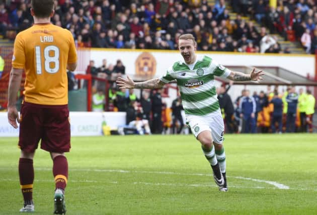 Celtic's Leigh Griffiths celebrates his second goal. Picture: SNS
