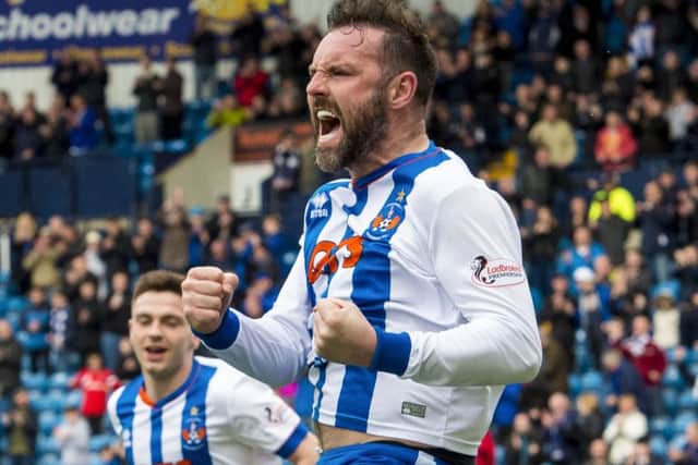 Kris Boyd celebrates after scoring Kilmarnock's third goal. Picture: SNS Group