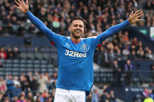 Harry Forrester celebrating during Rangers' 4-0 Petrofac Training Cup final win over Peterhead. Picture: Getty
