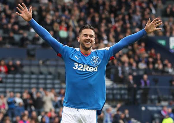 Harry Forrester celebrating during Rangers' 4-0 Petrofac Training Cup final win over Peterhead. Picture: Getty