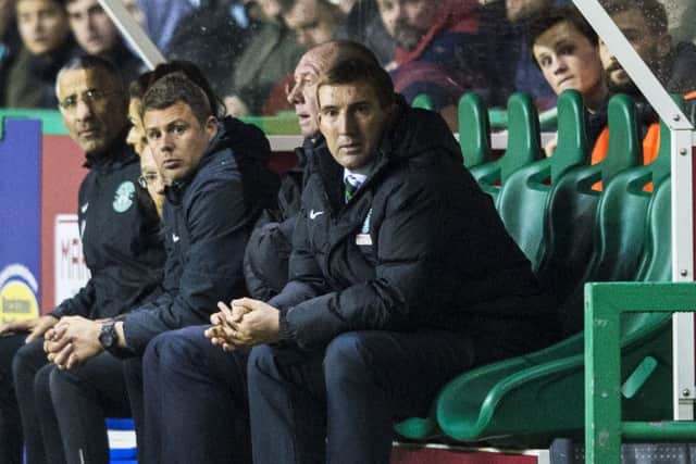 Hibernian manager Alan Stubbs looks on during the match with Falkirk. Picture: SNS