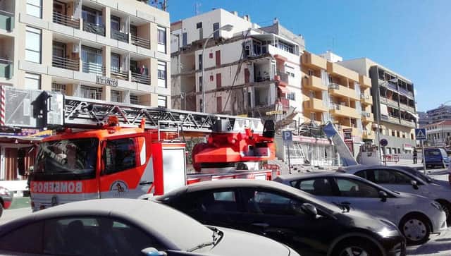 Emergency services at the scene following the collapse of a four-storey building in Los Cristianos, Tenerife Picture: Canarian Weekly/PA Wire
