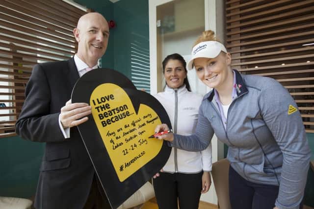 Kylie Walker, Kelsey MacDonald and Beatson Chief Executive David Welch. Picture: Chris James