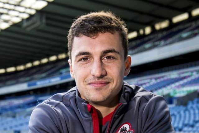 Edinburgh Damien Hoyland was hit with a high tackle. Photograph: SNS/SRU