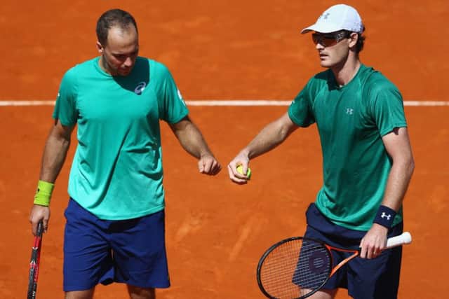 Bruno Soares, left, and Jamie Murray during their semi-final win over Ivan Dodig and Marcelo Melo in the Monte Carlo Rolex Masters. Picture: Michael Steele/Getty Images