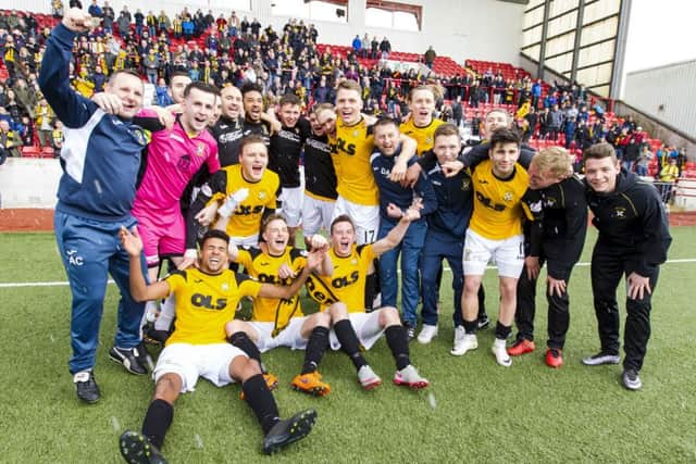 East Fife celebrate winning the Ladbrokes League Two title. Picture: Roddy Scott/SNS