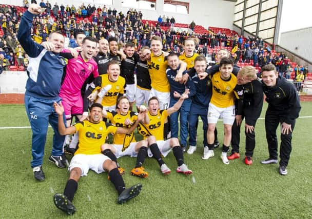 East Fife celebrate winning the Ladbrokes League Two title. Picture: Roddy Scott/SNS
