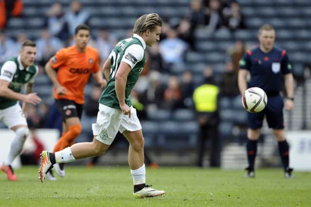 Jason Cummings' "Panenka" penalty did not not work but he joked he would to try it again in the final. Picture:
Neil Hanna