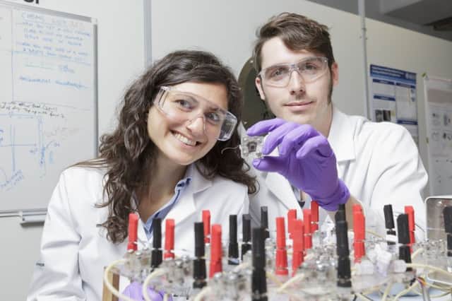 Mirella di Lorenzo and chemical engineering student Jon Chouler. Picture: PA