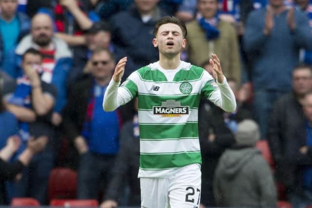 Celtic's Patrick Roberts walks a way after missing a golden chance against Rangers. Picture: Ian Rutherford