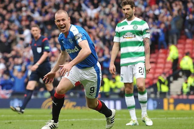 Kenny Miller celebrates after giving Rangers an early lead. Picture: John Devlin