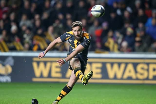 Wasps' Ruaridh Jackson kicks a penalty during the European Rugby Champions Cup match between Wasps and Toulon. Picture: David Rogers/Getty