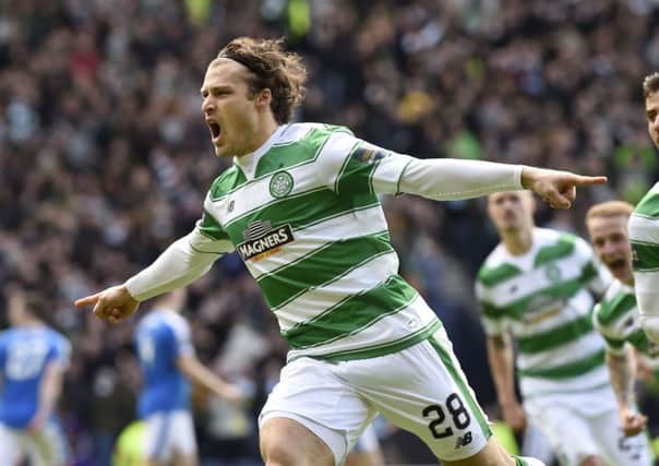 Erik Sviatchenko celebrates after scoring the equaliser in the Scottish Cup semi-final against Rangers. 
Picture: Ian Rutherford