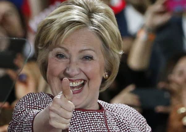 Hillary Clinton celebrates her victory in New York. Picture: AP