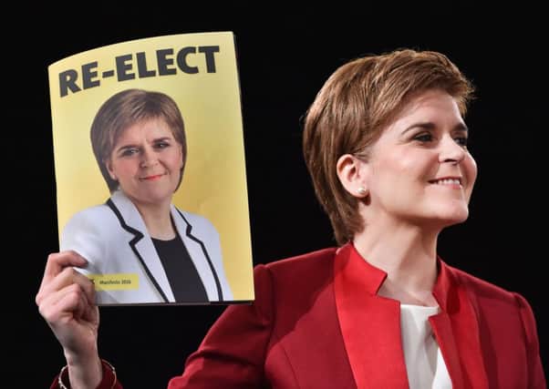SNP leader Nicola Sturgeon launches her manifesto for the Holyrood election . Picture: Getty