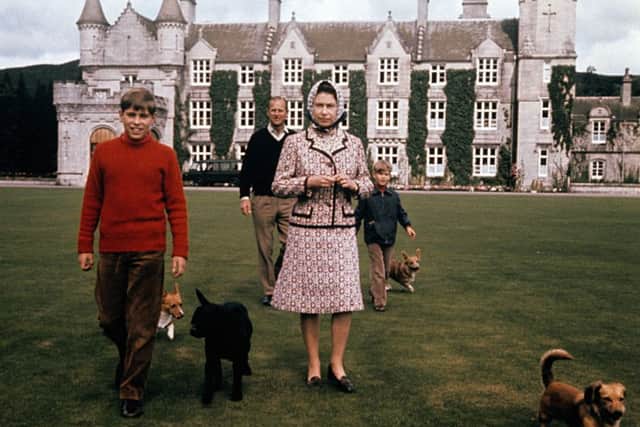 The Queen and Prince Andrew on the grounds of Balmoral in 1972. Picture: PA