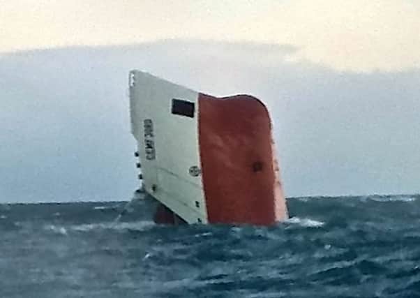 The upturned hull of the Cemfjord in the Pentland Firth. Picture: Hemedia