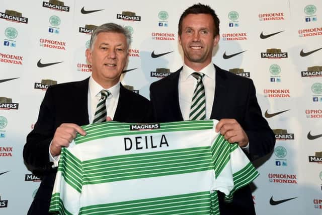 Celtic chief executive Peter Lawwell unveils Ronny Deila as Celtic manager in 2014. Picture: Craig Williamson/SNS