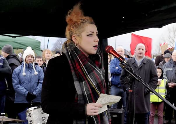 Cat Boyd, a lead candidate for RISE, speaks at an anti-fracking protest in Grangemouth. Picture: Michael Gillen