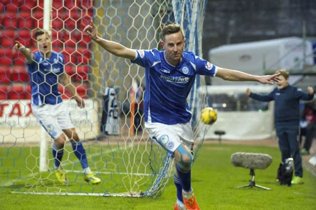 St Johnstone's Steven MacLean celebrates after making it 2-0. Picture: SNS.