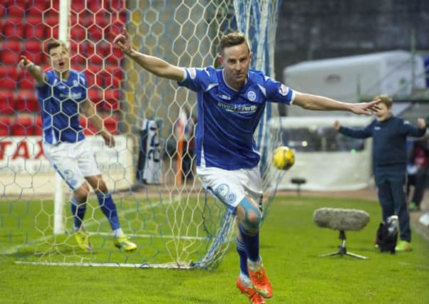 St Johnstone's Steven MacLean celebrates after making it 2-0. Picture: SNS.